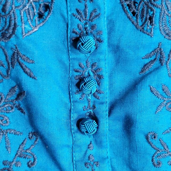 Sundance Rosetti Lace Teal Embroidered Womens L Button Up Top Victorian Romantic - Picture 9 of 13